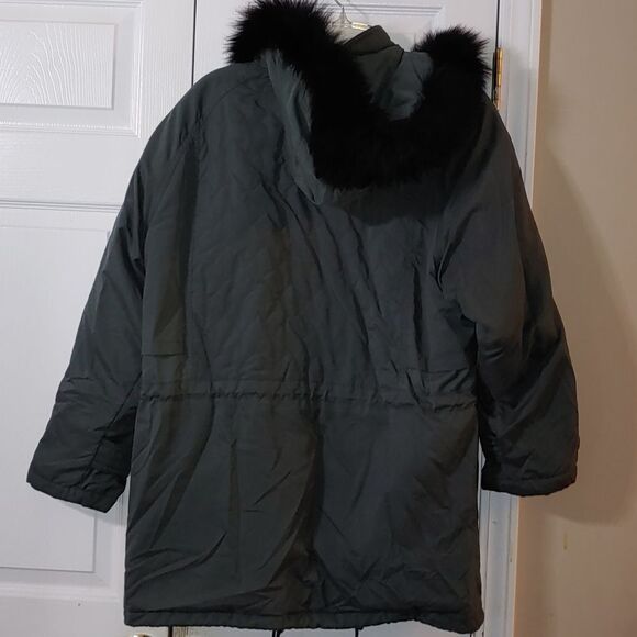 Albert Nipon hunter green REAL fox  fur hooded jacket Sz M - Picture 6 of 15